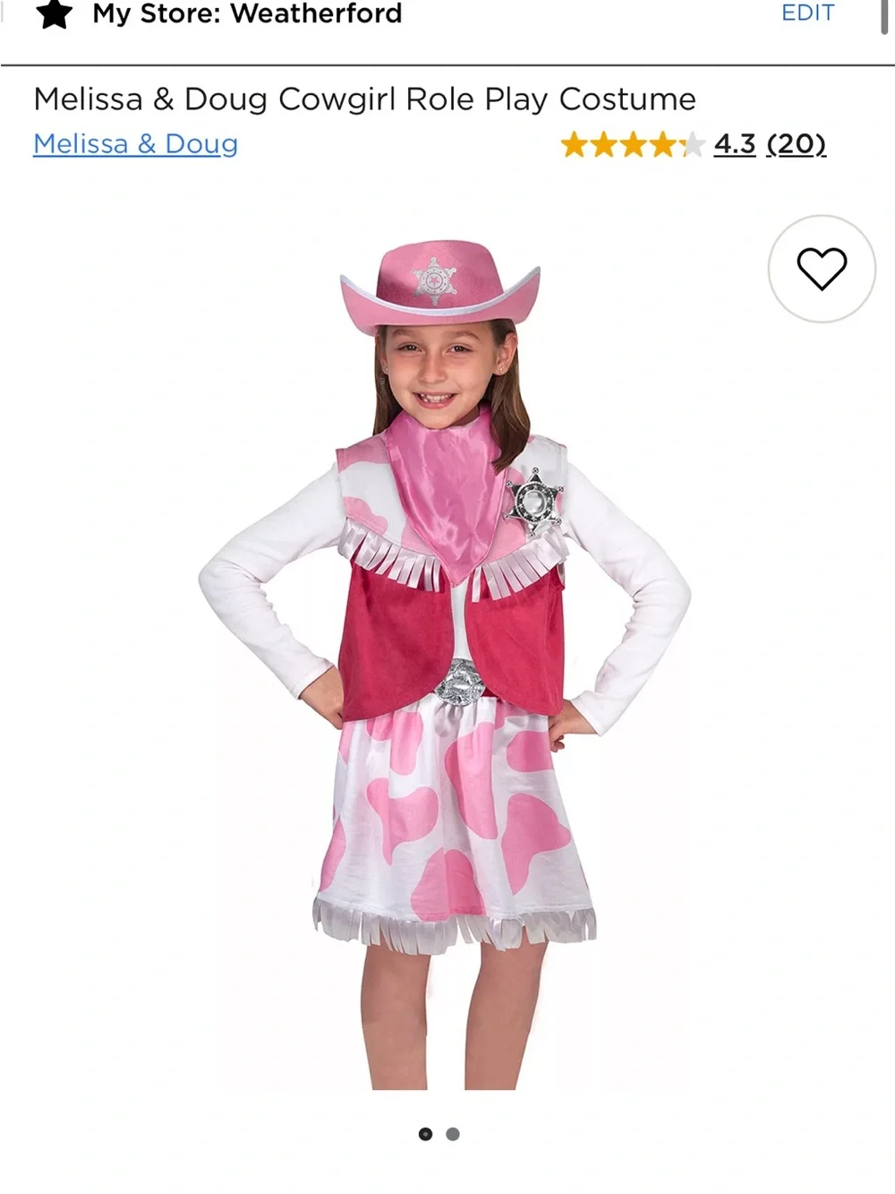 Pink Cowgirl Costume Set for Kids - Pink & White